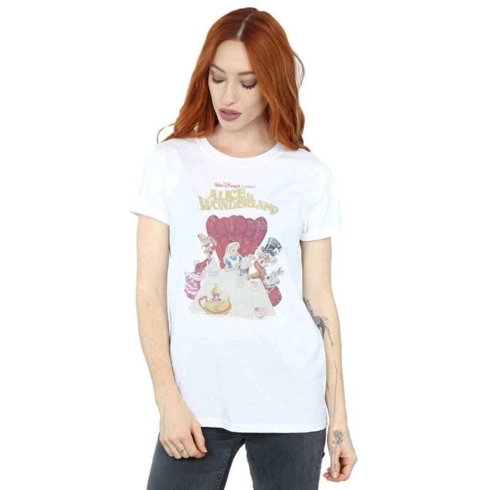Alice In Wonderland Womens/Ladies Poster Cotton Boyfriend T-Shirt / White